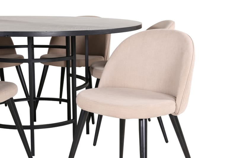 Copenhagen Spisegruppe 140 cm Rund med 6 Velvet Stoler - Beige - Møbler - Bord - Spisegrupper