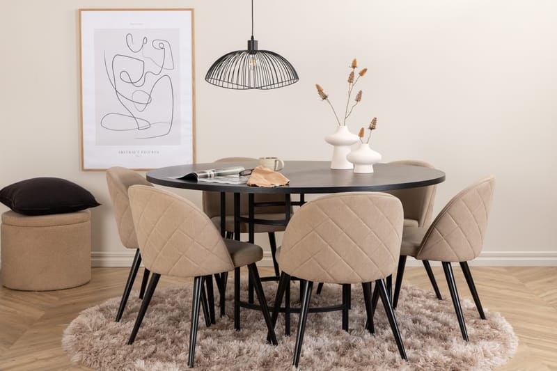 Copenhagen Spisegruppe 140 cm Rund med 6 Velvet Stoler - Beige - Møbler - Bord - Spisegrupper