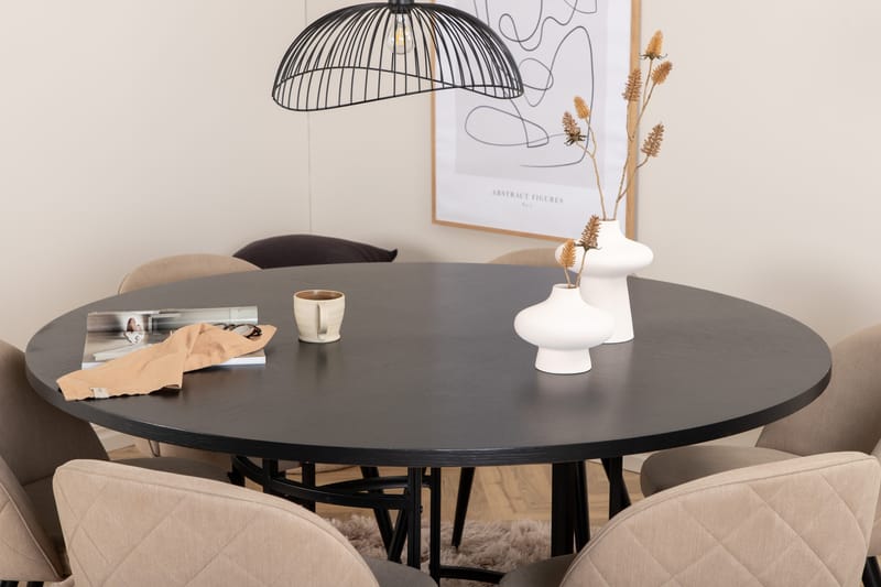 Copenhagen Spisegruppe 140 cm Rund med 6 Velvet Stoler - Beige - Møbler - Bord - Spisegrupper