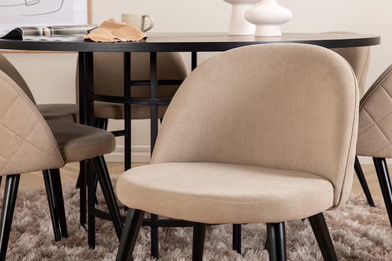 Copenhagen Spisegruppe 140 cm Rund med 6 Velvet Stoler - Beige - Møbler - Bord - Spisegrupper