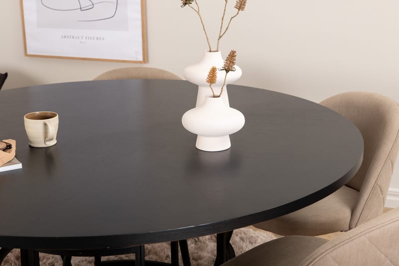 Copenhagen Spisegruppe 140 cm Rund med 6 Velvet Stoler - Beige - Møbler - Bord - Spisegrupper