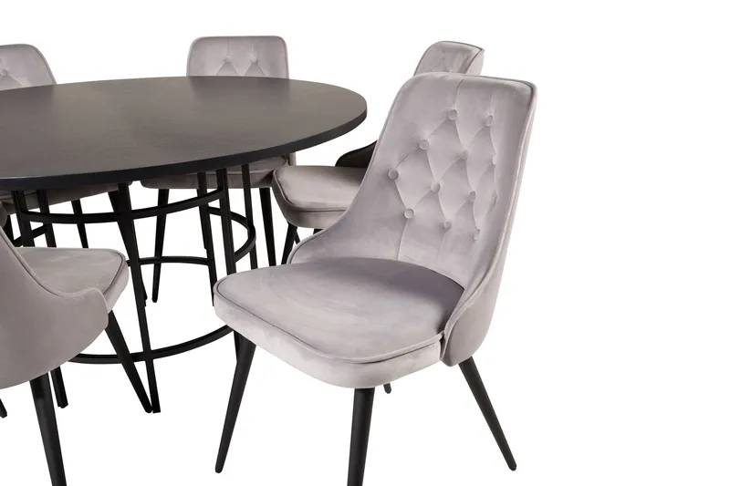 Copenhagen Spisegruppe 140 cm Rund med 6 Velvet Stoler - Sort - Møbler - Bord - Spisegrupper