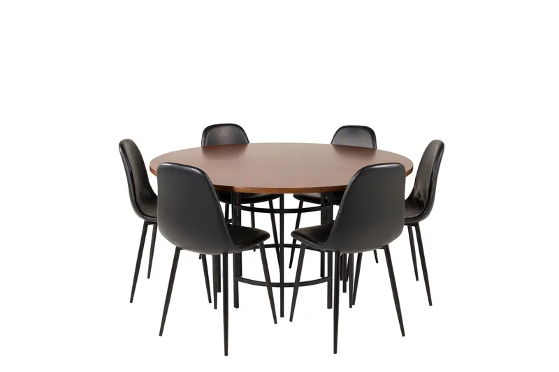 Copenhagen Spisegruppe 140 cm Rund med 6 Polar Stoler, Sort