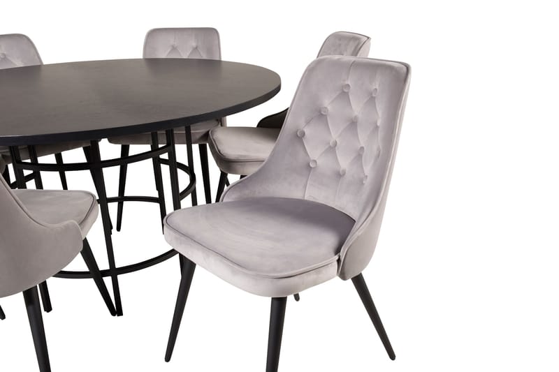 Copenhagen Spisegruppe med 6 Valera Luksus Fløyelsstoler Svart/Grå - Furniture Fashion - Møbler - Bord - Spisegrupper