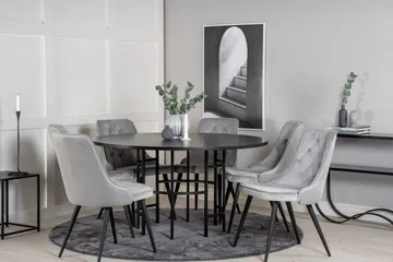Copenhagen Spisegruppe med 6 Valera Luksus Fløyelsstoler Svart/Grå - Furniture Fashion - Møbler - Bord - Spisegrupper