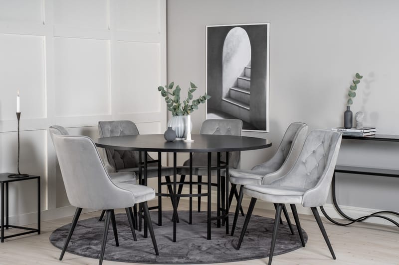 Copenhagen Spisegruppe med 6 Valera Luksus Fløyelsstoler Svart/Grå - Furniture Fashion - Møbler - Bord - Spisegrupper