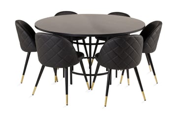 Copenhagen Spisegruppe med 6 Valera Spisestoler Messing/Svart - Furniture Fashion - Møbler - Bord - Spisegrupper