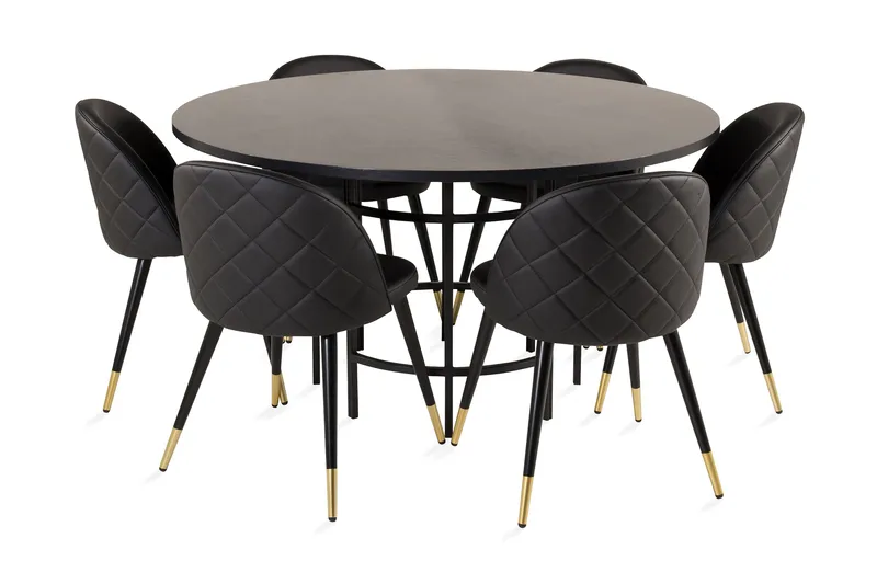 Copenhagen Spisegruppe med 6 Valera Spisestoler Messing/Svart, Furniture Fashion