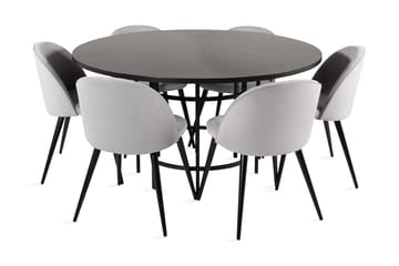 Copenhagen Spisegruppe med 6 Valerie Spisestoler Kordfløyel Grå/S - Furniture Fashion - Møbler - Bord - Spisegrupper