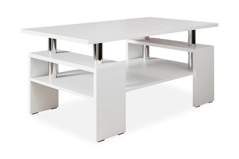 Cubeia Sofabord 110 cm med Oppbevaringshyller - Hvit/Krom - Sofabord