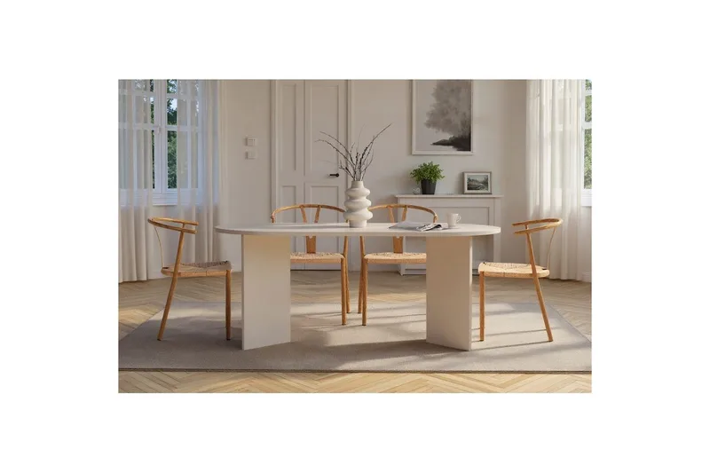 Dano Ovalt Spisebord 180x90 cm med Malt Treutseende - Hvit - Møbler - Bord - Spisebord & kjøkkenbord