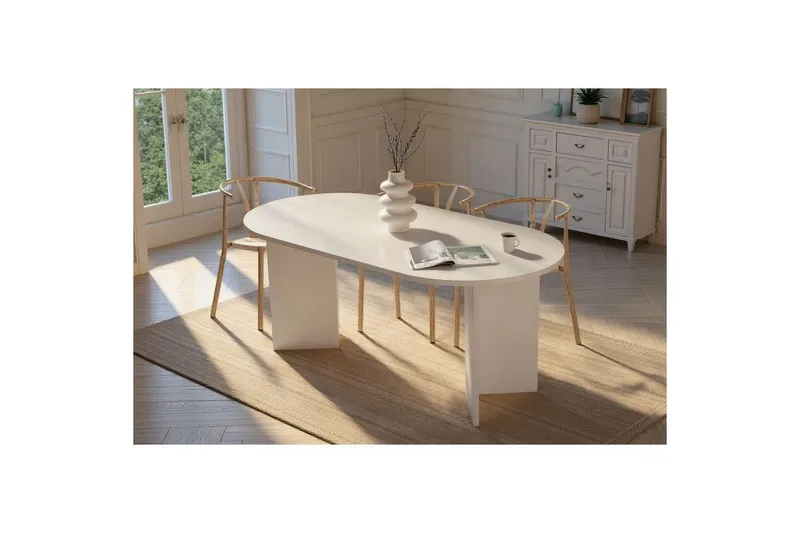 Dano Ovalt Spisebord 180x90 cm med Malt Treutseende - Hvit - Møbler - Bord - Spisebord & kjøkkenbord