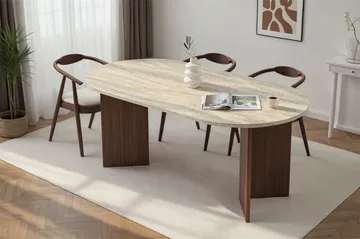 Dano Ovalt Spisebord 180x90 cm med Travertin- og Valnøttutseende - Beige - Møbler - Bord - Spisebord & kjøkkenbord