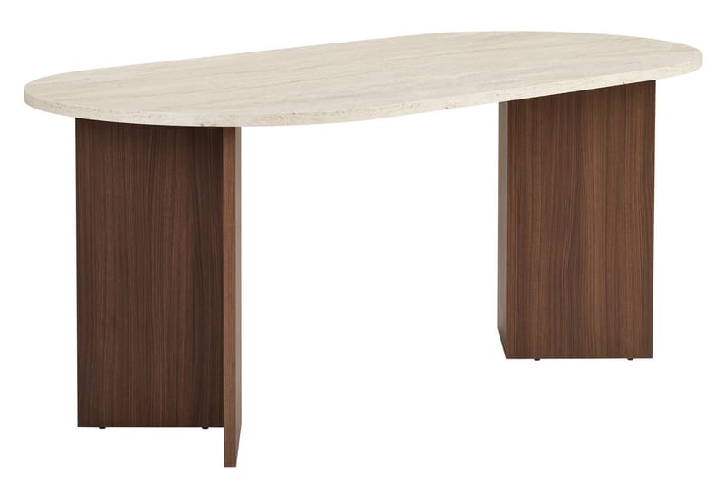 Dano Ovalt Spisebord 180x90 cm med Travertin- og Valnøttutseende - Beige - Møbler - Bord - Spisebord & kjøkkenbord