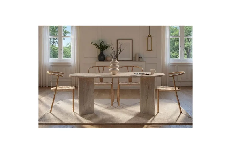 Dano Ovalt Spisebord 180x90 cm med Travertinutseende - Beige - Møbler - Bord - Spisebord & kjøkkenbord