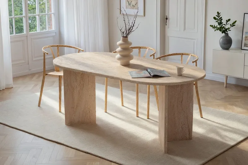 Dano Ovalt Spisebord 180x90 cm med Travertinutseende - Beige - Møbler - Bord - Spisebord & kjøkkenbord