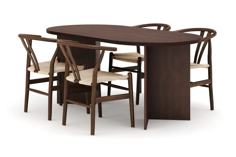 Dano Spisebord 180 cm med 4 Dastoori Spisestoler, Valnøtt