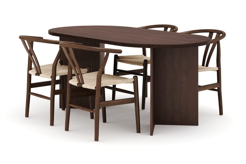 Dano Spisebord 180 cm med 4 Dastoori Spisestoler, Valnøtt