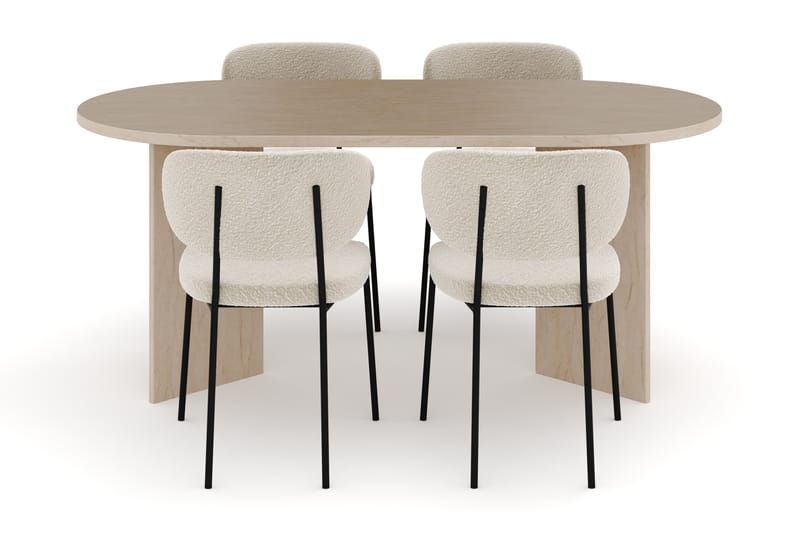 Dano Spisebord 180 cm med 4 Gemmiano Spisestoler - Travertin / Hvit Bouclé - Møbler - Bord - Spisegrupper