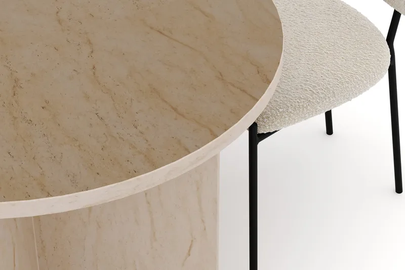 Dano Spisebord 180 cm med 4 Gemmiano Spisestoler - Travertin / Hvit Bouclé - Møbler - Bord - Spisegrupper