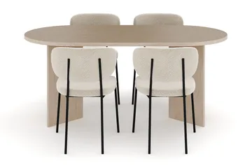 Dano Spisebord 180 cm med 4 Gemmiano Spisestoler - Travertin / Hvit Bouclé - Møbler - Bord - Spisegrupper
