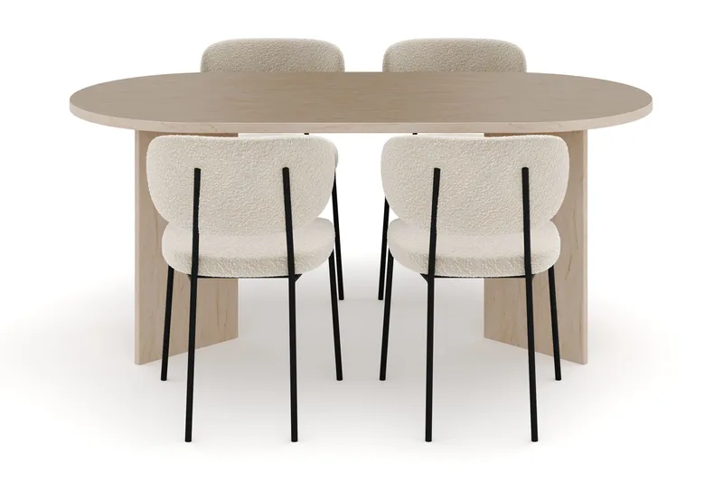 Dano Spisebord 180 cm med 4 Gemmiano Spisestoler - Travertin / Hvit Bouclé - Møbler - Bord - Spisegrupper