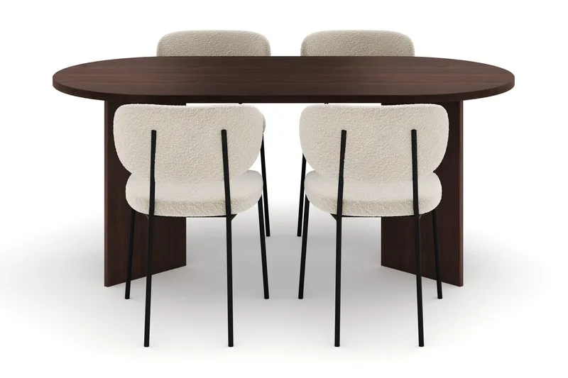 Dano Spisebord 180 cm med 4 Gemmiano Spisestoler - Valnøtt / Hvit Bouclé - Møbler - Bord - Spisegrupper