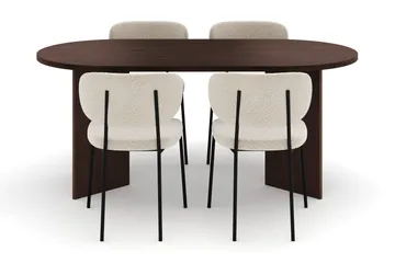 Dano Spisebord 180 cm med 4 Gemmiano Spisestoler - Valnøtt / Hvit Bouclé - Møbler - Bord - Spisegrupper