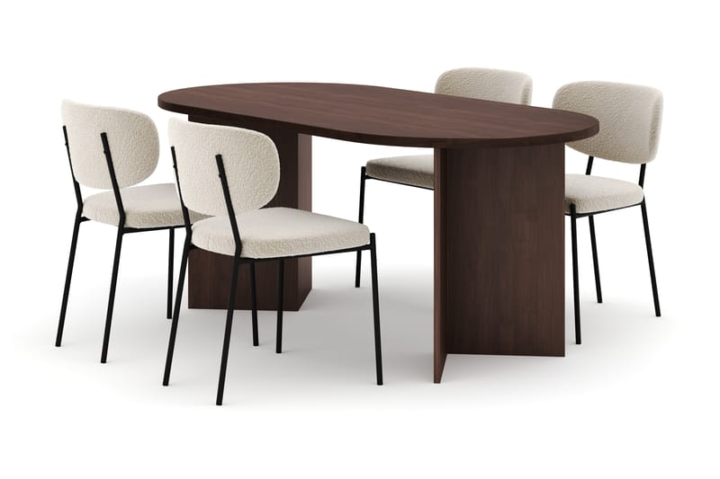 Dano Spisebord 180 cm med 4 Gemmiano Spisestoler - Valnøtt / Hvit Bouclé - Møbler - Bord - Spisegrupper