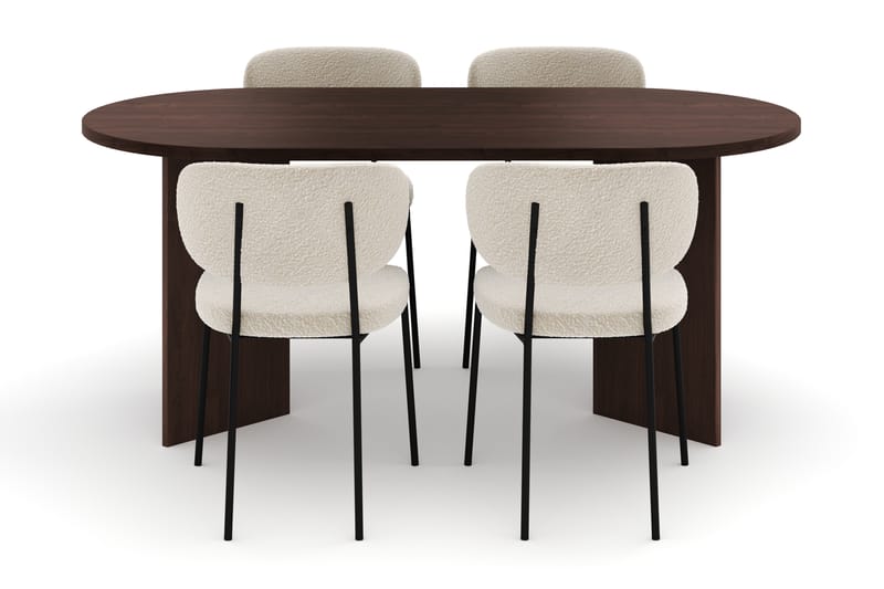 Dano Spisebord 180 cm med 4 Gemmiano Spisestoler - Valnøtt / Hvit Bouclé - Møbler - Bord - Spisegrupper