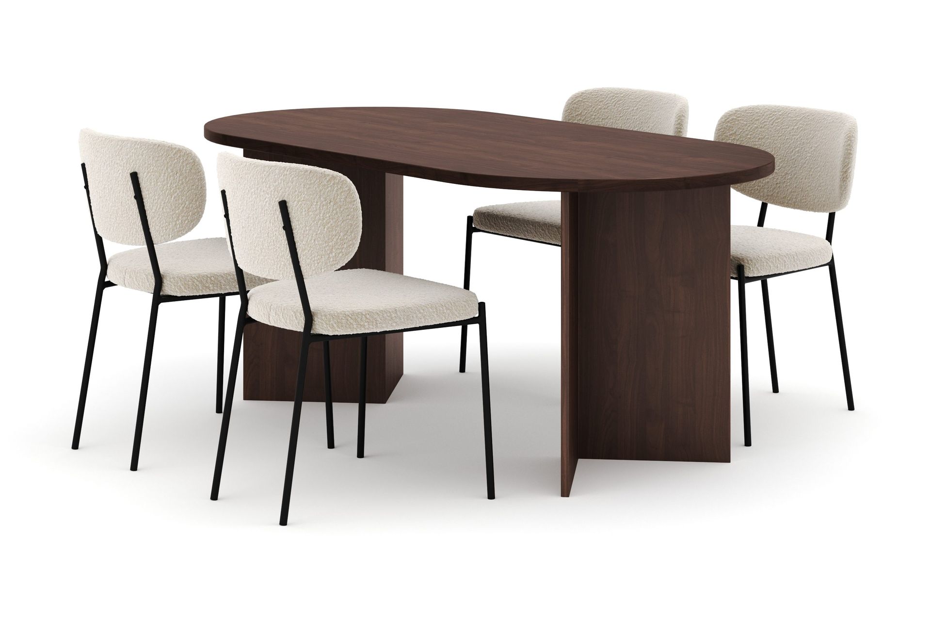 Dano Spisebord 180 cm med 4 Gemmiano Spisestoler - Valnøtt / Hvit Bouclé