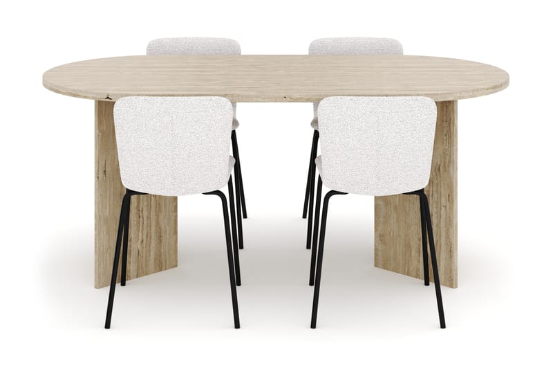 Dano Spisebord 180 cm med 4 Katy Spisestoler - Travertin / Hvit - Møbler - Bord - Spisegrupper