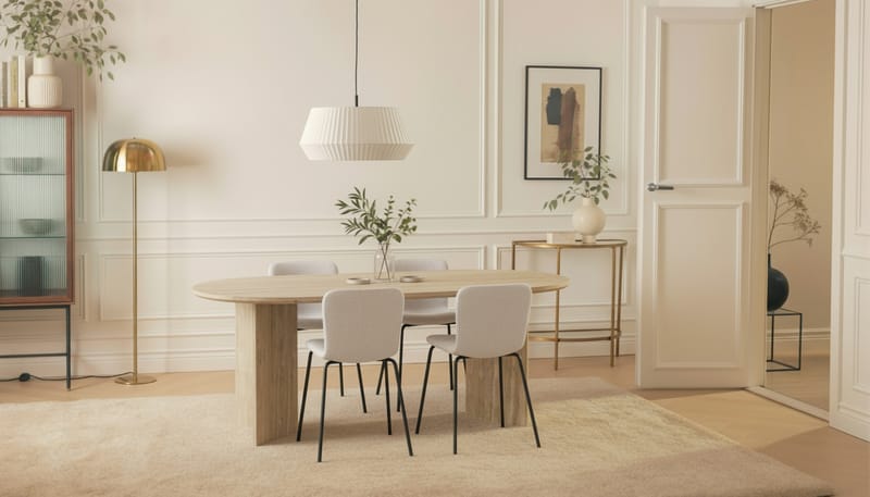 Dano Spisebord 180 cm med 4 Katy Spisestoler - Travertin / Hvit - Møbler - Bord - Spisegrupper