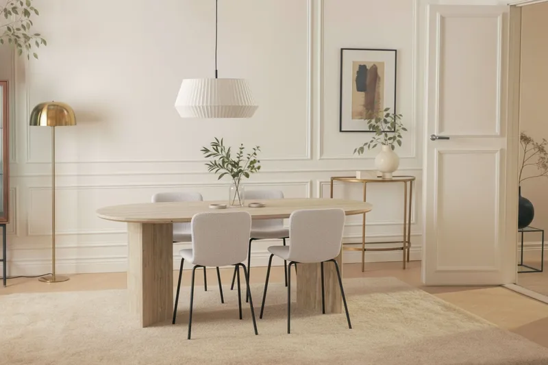 Dano Spisebord 180 cm med 4 Katy Spisestoler - Travertin / Hvit - Møbler - Bord - Spisegrupper