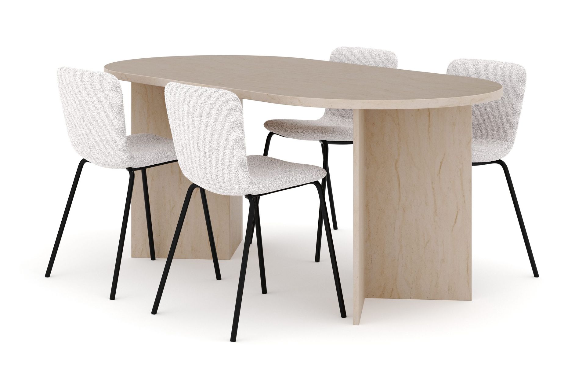 Dano Spisebord 180 cm med 4 Katy Spisestoler - Travertin / Hvit