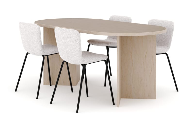 Dano Spisebord 180 cm med 4 Katy Spisestoler, Travertin / Hvit