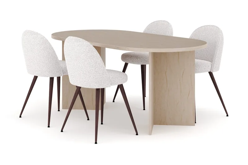 Dano Spisebord 180 cm med 4 Nibe Plus Spisestoler - Travertin / Hvit - Møbler - Bord - Spisegrupper