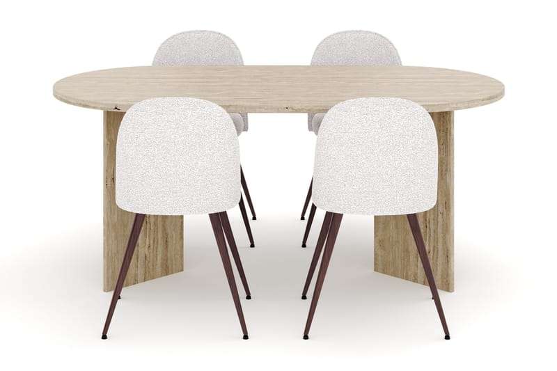Dano Spisebord 180 cm med 4 Nibe Plus Spisestoler - Travertin / Hvit - Møbler - Bord - Spisegrupper