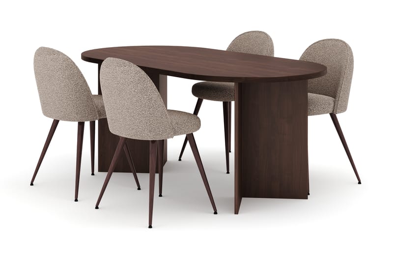 Dano Spisebord 180 cm med 4 Nibe Plus Spisestoler, Valnøtt / Greige