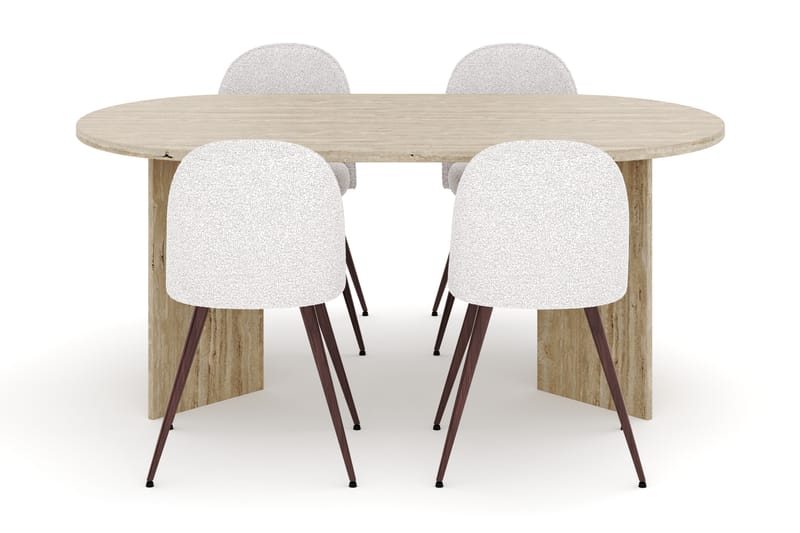 Dano Spisebord 180 cm med 4 Nibe Plus Spisestoler - Travertin / Hvit - Møbler - Bord - Spisegrupper
