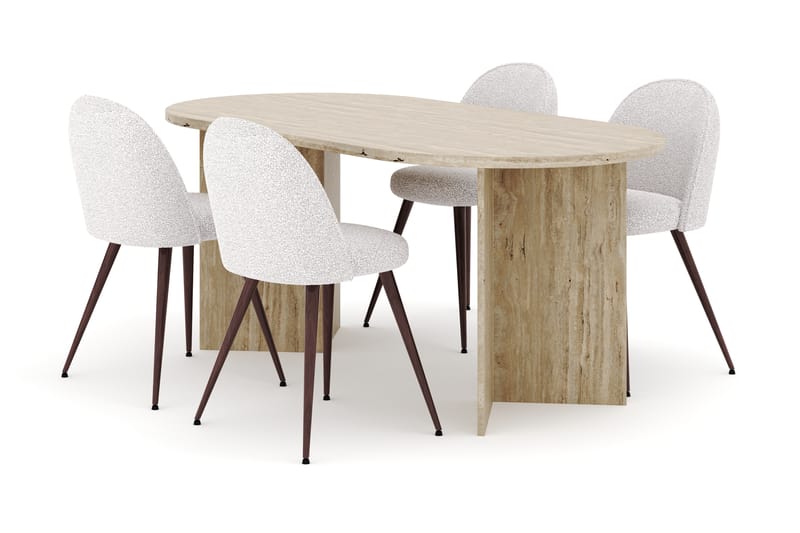 Dano Spisebord 180 cm med 4 Nibe Plus Spisestoler - Travertin / Hvit - Møbler - Bord - Spisegrupper