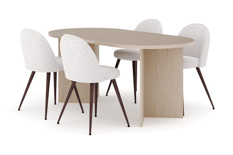 Dano Spisebord 180 cm med 4 Nibe Plus Spisestoler, Travertin / Hvit