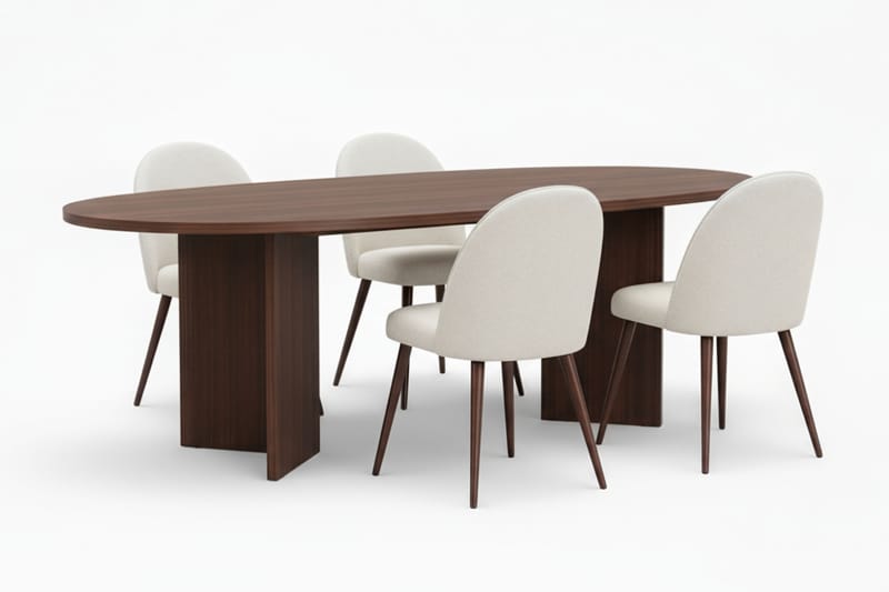 Dano Spisebord 180 cm med 4 Nibe Plus Spisestoler, Hvit/Brun