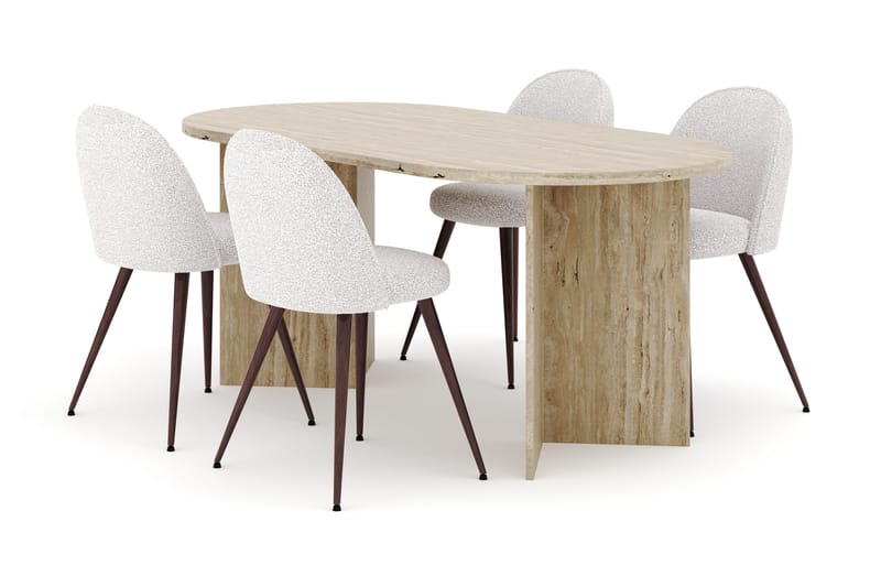 Dano Spisebord 180 cm med 4 Nibe Plus Spisestoler - Travertin / Hvit - Møbler - Bord - Spisegrupper