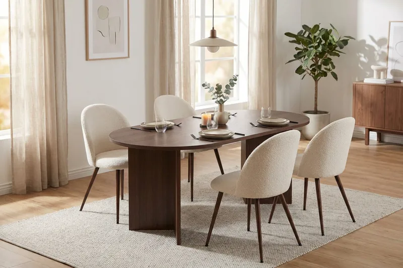 Dano Spisebord 180 cm med 4 Nibe Plus Spisestoler - Hvit/Brun - Møbler - Bord - Spisegrupper