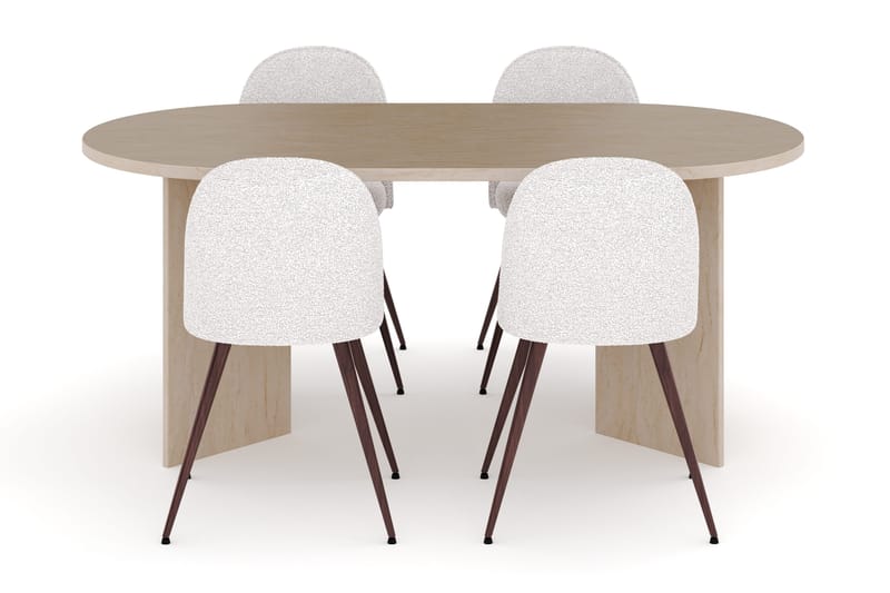 Dano Spisebord 180 cm med 4 Nibe Plus Spisestoler - Travertin / Hvit - Møbler - Bord - Spisegrupper