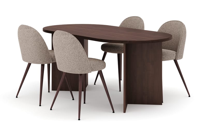 Dano Spisebord 180 cm med 4 Nibe Plus Spisestoler, Valnøtt / Greige