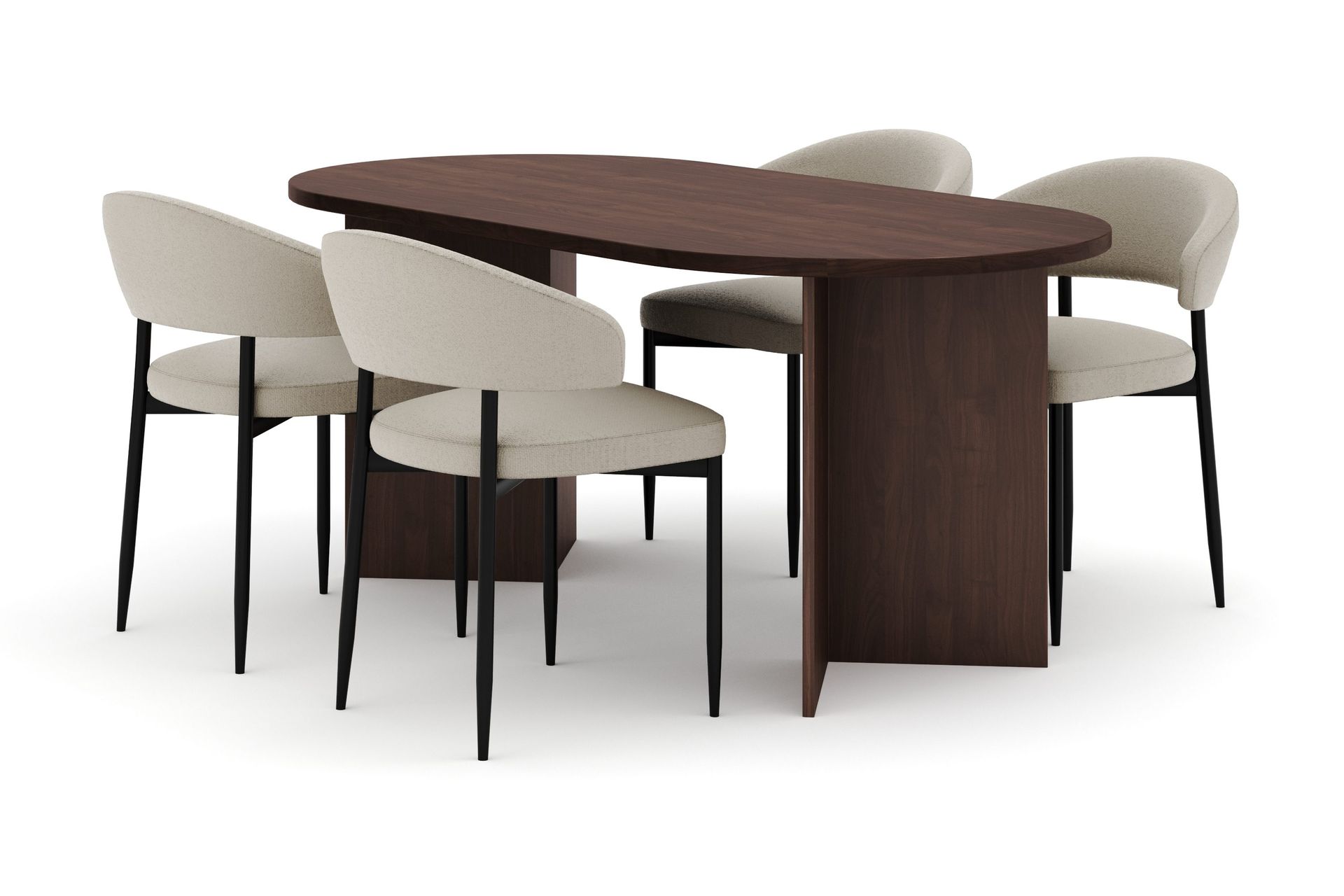 Dano Spisebord 180 cm med 4 Sawako Spisestoler - Valnøtt / Beige