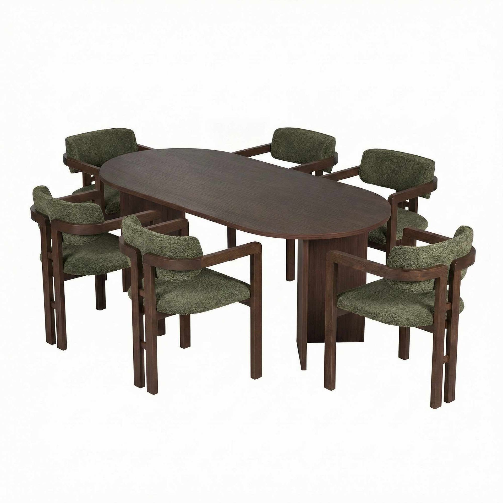 Dano Spisebord 180 cm med 6 Bonavista Stole - Milano Walnut, Dark Walnut, Green