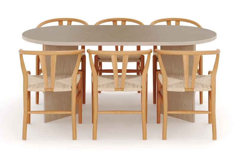 Dano Spisebord 180 cm med 6 Dastoori Spisestoler - Travertin / Natur - Møbler - Bord - Spisegrupper